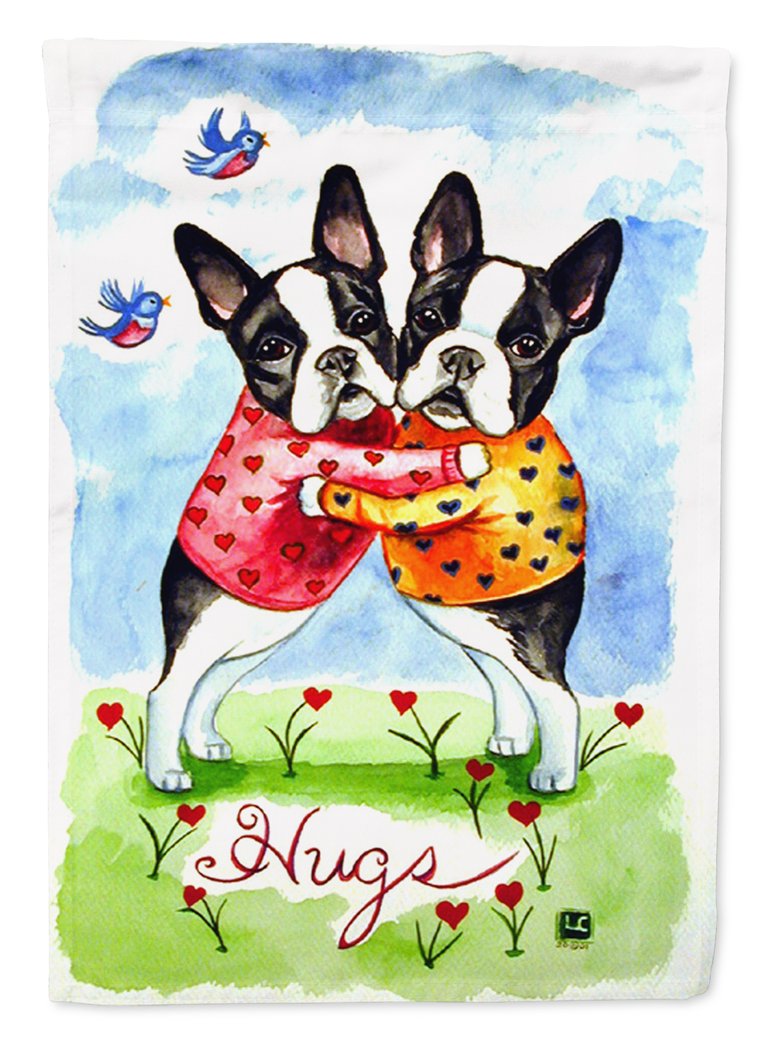 11" x 15 1/2" Polyester Hugs Boston Terrier Garden Flag 2-Sided 2-Ply