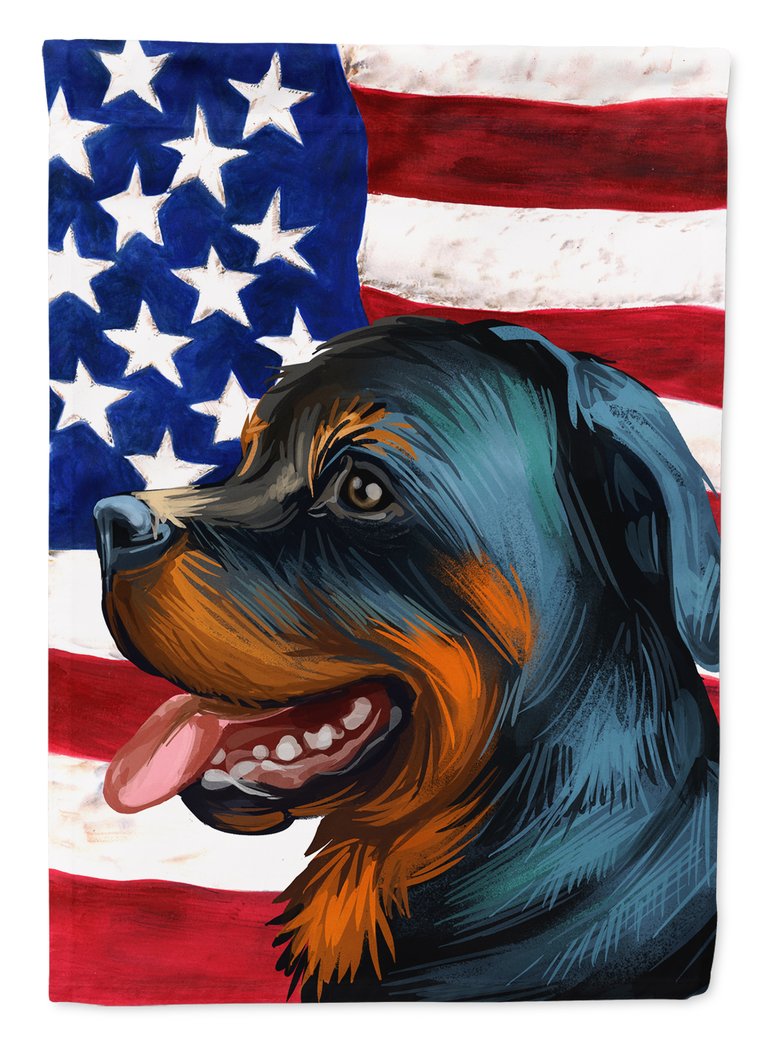 11" x 15 1/2" Polyester Rottweiler Dog American Flag Garden Flag 2-Sided 2-Ply