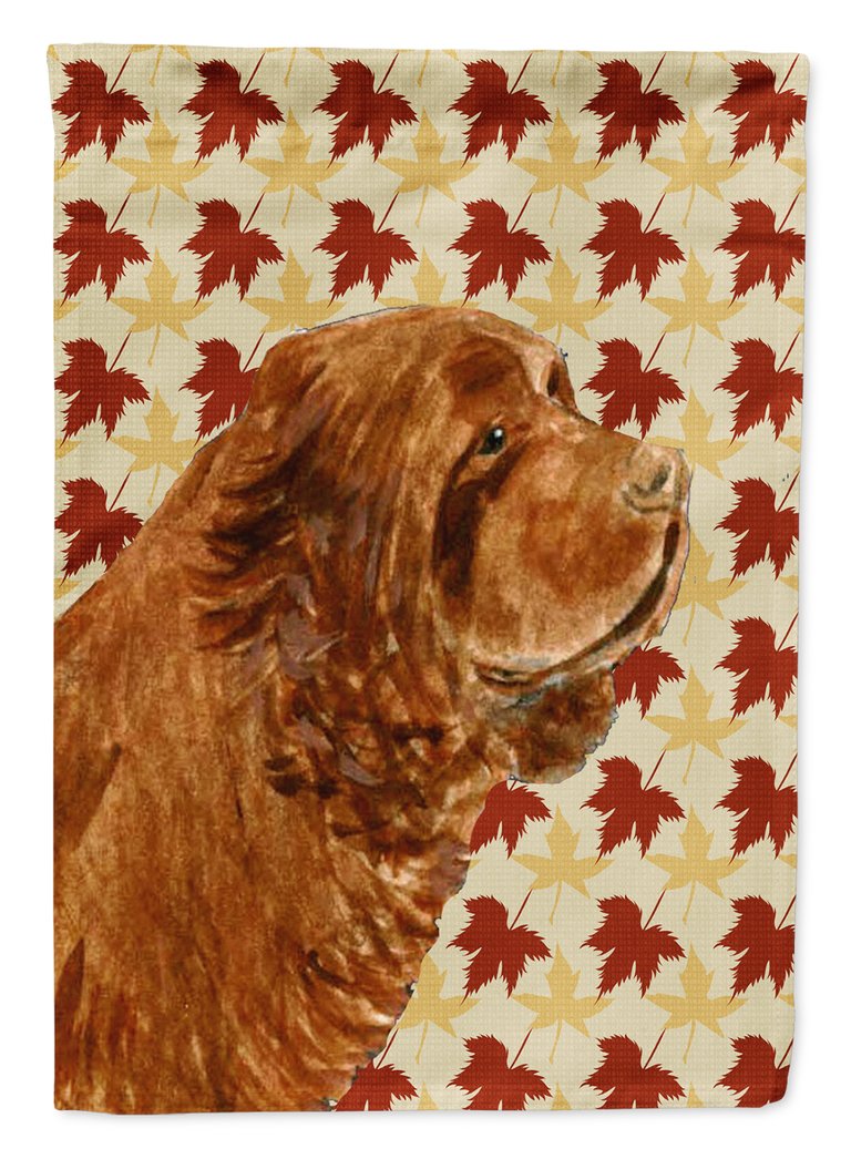 11" x 15 1/2" Polyester Sussex Spaniel Fall Leaves Portrait Garden Flag 2-Sided 2-Ply