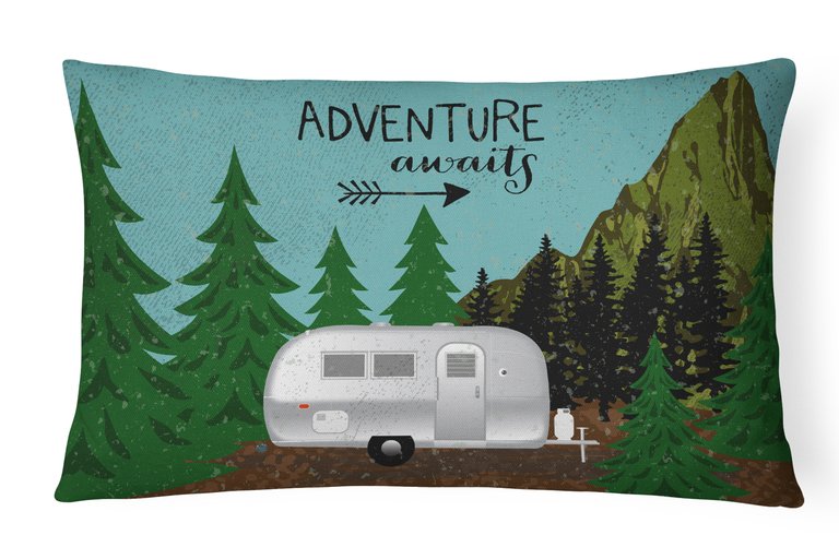 12 in x 16 in  Outdoor Throw Pillow Airstream Camper Adventure Awaits Canvas Fabric Decorative Pillow