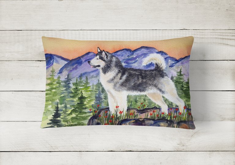 12 in x 16 in  Outdoor Throw Pillow Alaskan Malamute Canvas Fabric Decorative Pillow