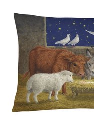 12 in x 16 in  Outdoor Throw Pillow Animals at Crib Nativity Christmas Scene Canvas Fabric Decorative Pillow