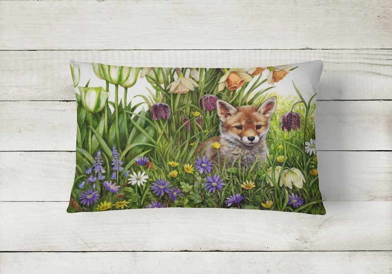 12 in x 16 in  Outdoor Throw Pillow April Fox by Debbie Cook Canvas Fabric Decorative Pillow