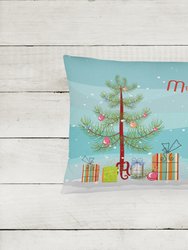 12 in x 16 in  Outdoor Throw Pillow Australian Shepherd Christmas Tree Canvas Fabric Decorative Pillow