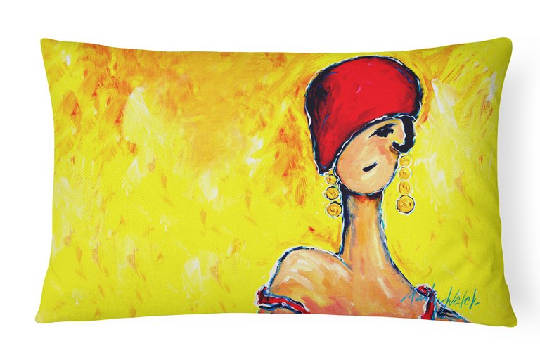 12 in x 16 in  Outdoor Throw Pillow Azalines Earrings Lady Canvas Fabric Decorative Pillow