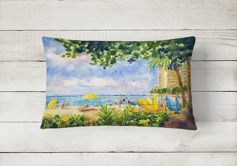 12 in x 16 in  Outdoor Throw Pillow Beach Resort view from the condo Canvas Fabric Decorative Pillow