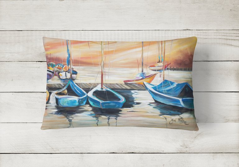 12 in x 16 in  Outdoor Throw Pillow Beach View with Sailboats Canvas Fabric Decorative Pillow