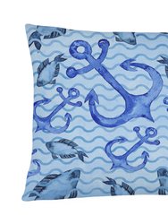 12 in x 16 in  Outdoor Throw Pillow Beach Watercolor Anchors and Fish Canvas Fabric Decorative Pillow