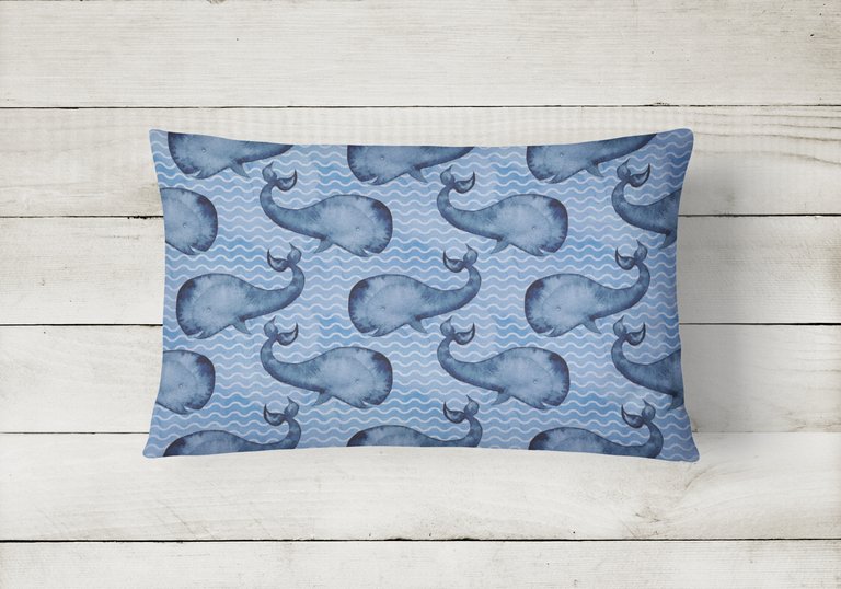 12 in x 16 in  Outdoor Throw Pillow Beach Watercolor Whales Canvas Fabric Decorative Pillow