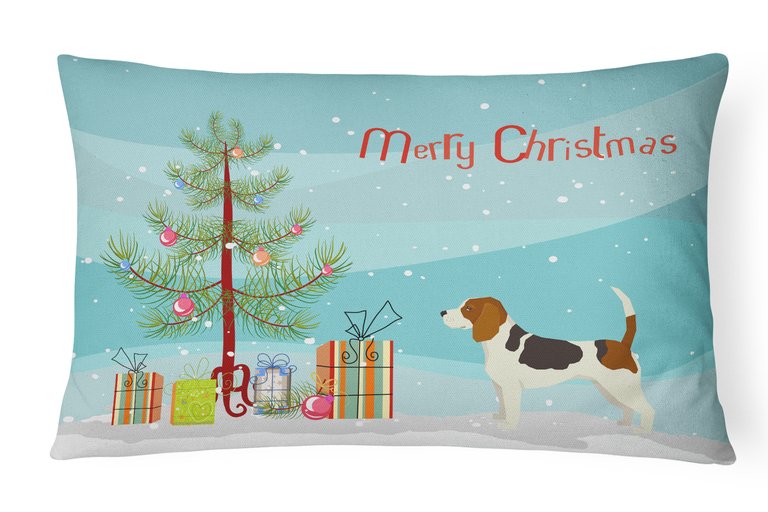 12 in x 16 in  Outdoor Throw Pillow Beagle Christmas Tree Canvas Fabric Decorative Pillow