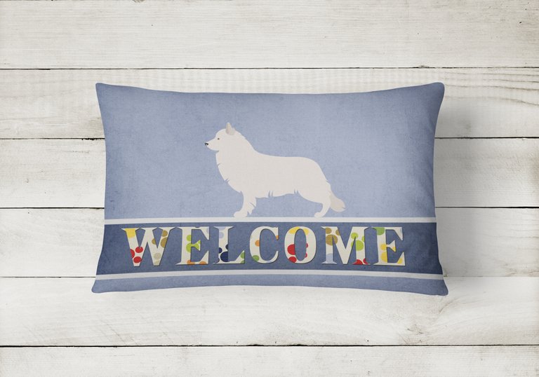 12 in x 16 in  Outdoor Throw Pillow Berger Blanc Suisse Welcome Canvas Fabric Decorative Pillow