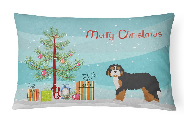 12 in x 16 in  Outdoor Throw Pillow Bernedoodle Christmas Tree Canvas Fabric Decorative Pillow