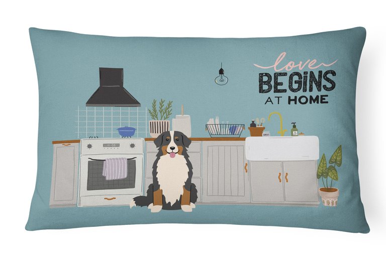 12 in x 16 in  Outdoor Throw Pillow Bernese Mountain Dog Kitchen Scene Canvas Fabric Decorative Pillow