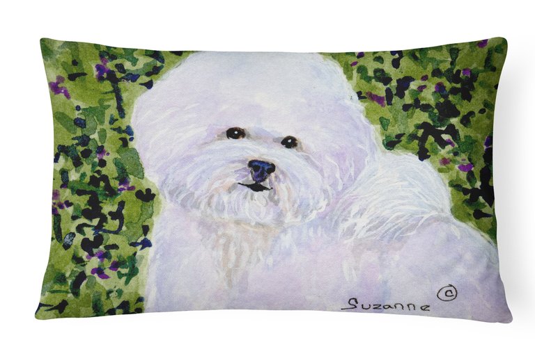 12 in x 16 in  Outdoor Throw Pillow Bichon Frise Canvas Fabric Decorative Pillow