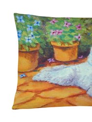 12 in x 16 in  Outdoor Throw Pillow Bichon Frise on the patio Canvas Fabric Decorative Pillow