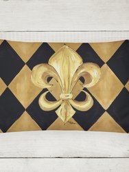 12 in x 16 in  Outdoor Throw Pillow Black and Gold Fleur de lis New Orleans Canvas Fabric Decorative Pillow