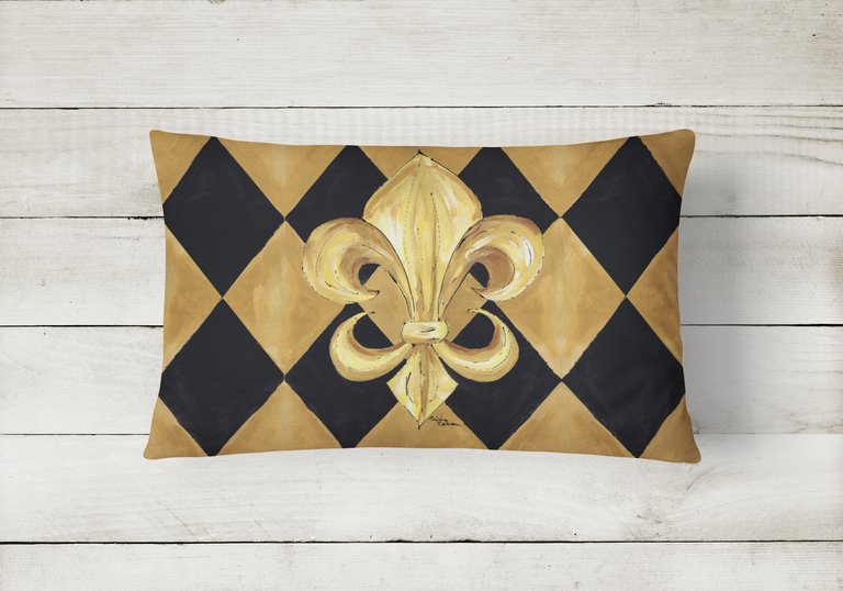 12 in x 16 in  Outdoor Throw Pillow Black and Gold Fleur de lis New Orleans Canvas Fabric Decorative Pillow