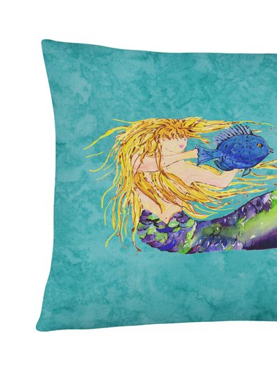 Caroline's Treasures 12 in x 16 in  Outdoor Throw Pillow Blonde Mermaid on Teal Canvas Fabric Decorative Pillow product