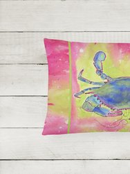 12 in x 16 in  Outdoor Throw Pillow Blue Crab Bright Pink and Green Canvas Fabric Decorative Pillow