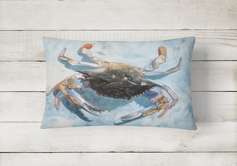 12 in x 16 in  Outdoor Throw Pillow Blue Crab Canvas Fabric Decorative Pillow