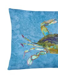 12 in x 16 in  Outdoor Throw Pillow Blue Crab on Blue Canvas Fabric Decorative Pillow