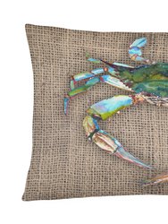 12 in x 16 in  Outdoor Throw Pillow Blue Crab on Faux Burlap Canvas Fabric Decorative Pillow