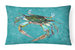 12 in x 16 in  Outdoor Throw Pillow Blue Crab on Teal Canvas Fabric Decorative Pillow