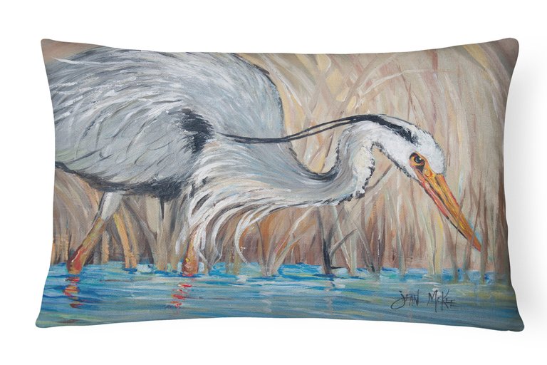 12 in x 16 in  Outdoor Throw Pillow Blue Heron in the reeds Canvas Fabric Decorative Pillow
