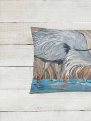 12 in x 16 in  Outdoor Throw Pillow Blue Heron in the reeds Canvas Fabric Decorative Pillow