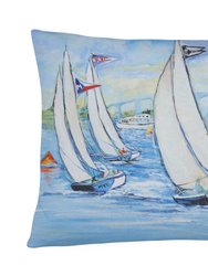 12 in x 16 in  Outdoor Throw Pillow Blue Heron Sailboats Dog River Bridge Canvas Fabric Decorative Pillow