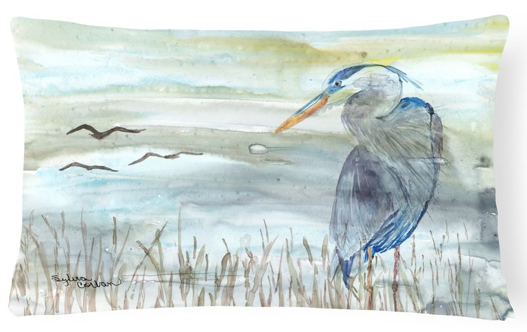 12 in x 16 in  Outdoor Throw Pillow Blue Heron Watercolor Canvas Fabric Decorative Pillow