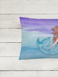 12 in x 16 in  Outdoor Throw Pillow Brunette Mermaid Watercolor Canvas Fabric Decorative Pillow