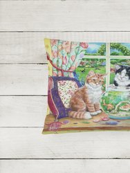 12 in x 16 in  Outdoor Throw Pillow Cats Just Looking in the fish bowl Canvas Fabric Decorative Pillow