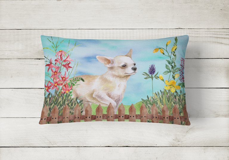 12 in x 16 in  Outdoor Throw Pillow Chihuahua Leg up Spring Canvas Fabric Decorative Pillow