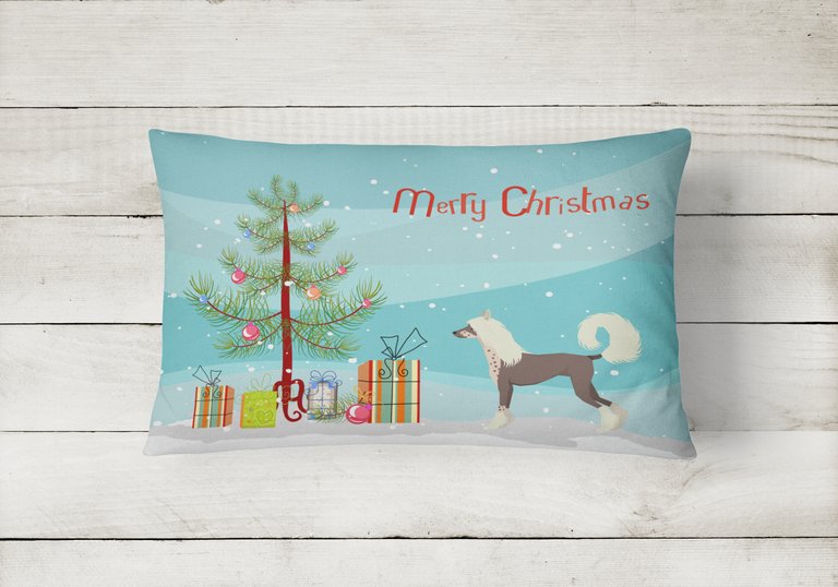 12 in x 16 in  Outdoor Throw Pillow Chinese Crested Christmas Tree Canvas Fabric Decorative Pillow