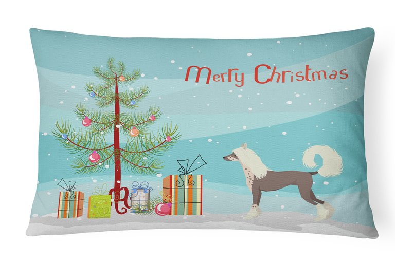 12 in x 16 in  Outdoor Throw Pillow Chinese Crested Christmas Tree Canvas Fabric Decorative Pillow