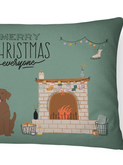 Caroline's Treasures 12 in x 16 in  Outdoor Throw Pillow Chocolate Labrador Christmas Everyone Canvas Fabric Decorative Pillow product