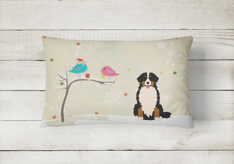 12 in x 16 in  Outdoor Throw Pillow Christmas Presents between Friends Bernese Mountain Dog Canvas Fabric Decorative Pillow