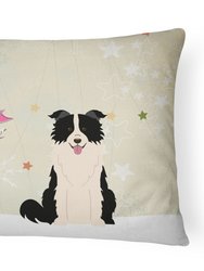 12 in x 16 in  Outdoor Throw Pillow Christmas Presents between Friends Border Collie - Black and White Canvas Fabric Decorative Pillow
