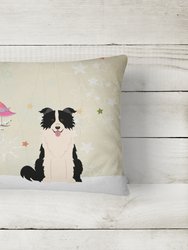 12 in x 16 in  Outdoor Throw Pillow Christmas Presents between Friends Border Collie - Black and White Canvas Fabric Decorative Pillow