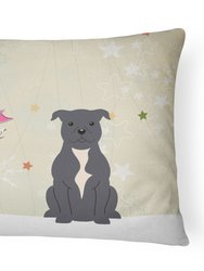 12 in x 16 in  Outdoor Throw Pillow Christmas Presents between Friends Bull Terrier - Blue Canvas Fabric Decorative Pillow