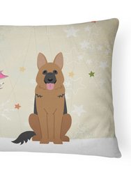 12 in x 16 in  Outdoor Throw Pillow Christmas Presents between Friends German Shepherd Canvas Fabric Decorative Pillow