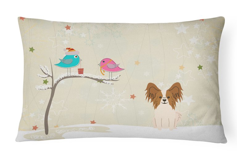 12 in x 16 in  Outdoor Throw Pillow Christmas Presents between Friends Papillon Canvas Fabric Decorative Pillow