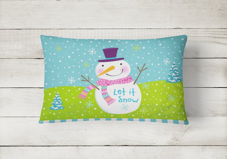 12 in x 16 in  Outdoor Throw Pillow Christmas Snowman Let it Snow Canvas Fabric Decorative Pillow