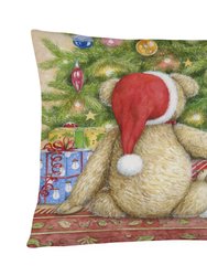 12 in x 16 in  Outdoor Throw Pillow Christmas Teddy Bears with Tree Canvas Fabric Decorative Pillow