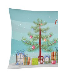 12 in x 16 in  Outdoor Throw Pillow Christmas Tree and Bichon Frise Canvas Fabric Decorative Pillow