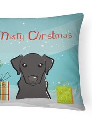 12 in x 16 in  Outdoor Throw Pillow Christmas Tree and Black Labrador Canvas Fabric Decorative Pillow