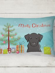12 in x 16 in  Outdoor Throw Pillow Christmas Tree and Black Labrador Canvas Fabric Decorative Pillow