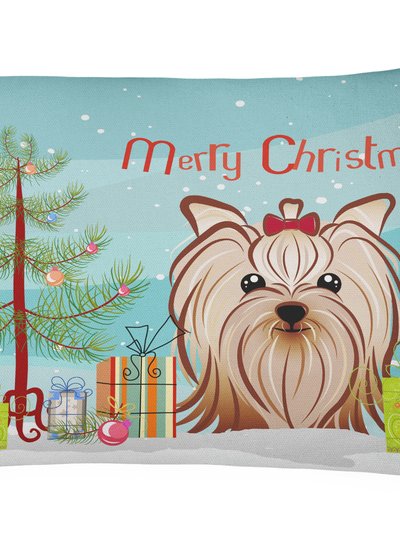 Caroline's Treasures 12 in x 16 in  Outdoor Throw Pillow Christmas Tree and Yorkie Yorkishire Terrier Canvas Fabric Decorative Pillow product