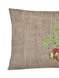 12 in x 16 in  Outdoor Throw Pillow Christmas Tree Fleur de lis on Faux Burlap Canvas Fabric Decorative Pillow